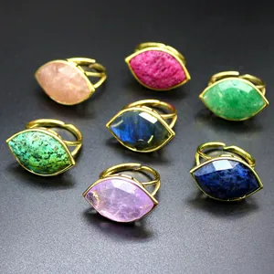 Vintage Ethnic Eye of Horus Faceted Natural Stone Adjustable Ring For Women Men Gold Plated Labradorite Strawberry Quartz personalized Jewelry