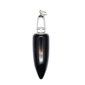Elegant polished black stone bullet pendant with a textured metallic silver cap