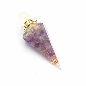 Elegant hexagonal cone resin diffuser bottle filled with natural purple amethyst chips