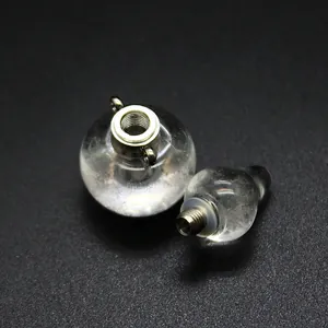 Detail view of transparent crystal gourd perfume bottle pendant with metal screw cap for necklace