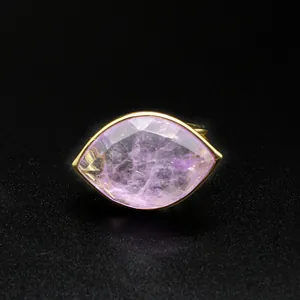 Exquisite faceted marquise purple crystal ring in gold bezel Horus Eye jewelry design