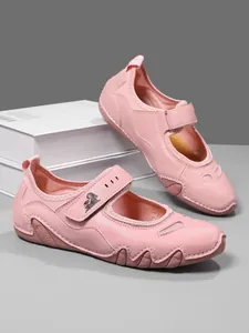 Comfortable pink Mary Jane casual sports shoes with velcro strap and anti-slip sole