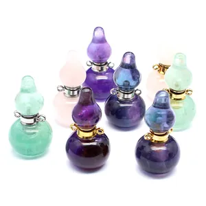 Collection of colorful natural gemstone gourd-shaped perfume bottle pendants for necklaces