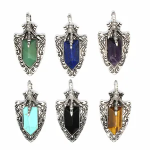 Vintage Drachenkrallen-Anhänger-Set mit Natursteinen wie Amethyst und Lapislazuli