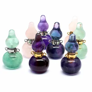 Variety of colorful natural stone gourd-shaped perfume bottle pendants for necklaces