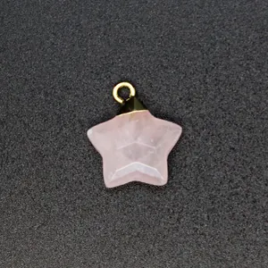 Colgante de estrella de cuarzo rosa con enganche dorado para bisutería DIY