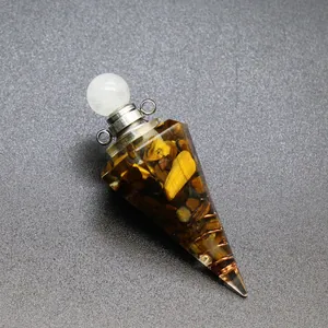 Hexagonal cone resin ornament with natural crushed stones and copper wire