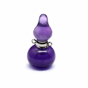 Detailed close-up of purple amethyst gourd-shaped perfume bottle pendant