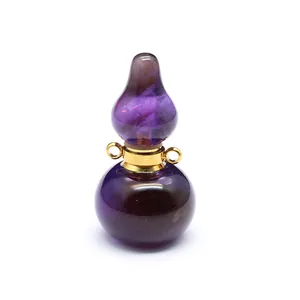 Detailed view of a gourd-shaped amethyst crystal perfume bottle pendant necklace