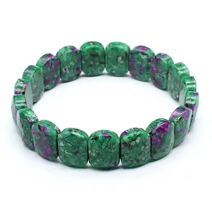 Faceted natural ruby in zoisite gemstone bracelet for women with green and purple beads