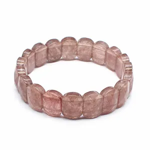 Detailed view of natural stone faceted bracelet beads in pink strawberry quartz