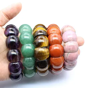 Bracciale Elastico in Pietra Naturale Ametista Quarzo Rosa Agata Indiana con Perline Rettangolari Uomo Donna Gioielli in Cristallo