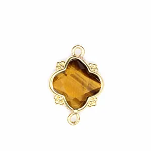 Quatrefoil natural stone double loop pendant charm connector for DIY jewelry making