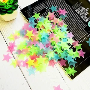 Close-up of colorful glow-in-the-dark 3D star wall stickers for home decoration