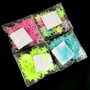Colorful 3D glow in the dark star wall stickers set in transparent plastic packaging bags