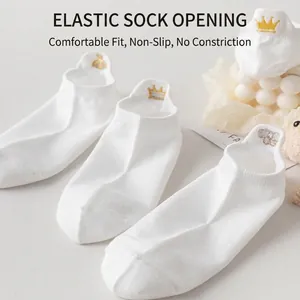 Bequeme atmungsaktive weiße Füßlinge mit niedlicher Kronenstickerei für Damen und Mädchen