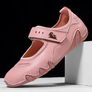 Elegant pink Mary Jane women's casual sports sneakers with adjustable Velcro strap