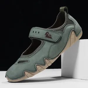 Women's sage green Mary Jane casual sports sandals with wavy sole and velcro strap