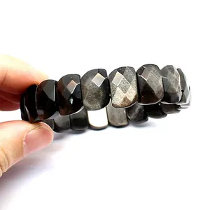 Natural Stone Geometric Cut Bracelet Tiger Eye Amethyst Indian Agate Quartz Rectangular Beads Elastic Stretch Bracelet For Women Men Jewelry Gift