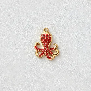 Gold plated octopus charm with red rhinestones for DIY jewelry making accessories