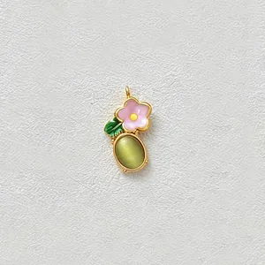 Stainless Steel Gold Plated Zirconia Flower Leaf Strawberry Pendant Only Without Chain For DIY Jewelry Necklace Bracelet Making