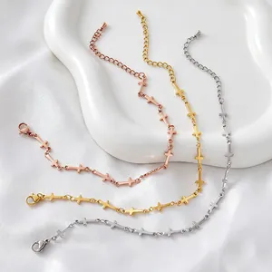 Edelstahl Kreuz Gliederarmband Für Damen Herren Zierlich Minimalistisch Gold Silber Plattiert Einstellbare Religiöse Handschmuck Geschenk