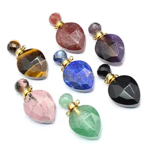 Faceted water drop natural stone perfume bottle pendants in assorted crystal types