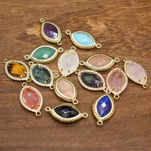 Connettore Pendente in Pietra Naturale Marquise in Rame con Micro Intarsi in Strass a Doppia Asoletta per Accessori Fai da Te Gioielli