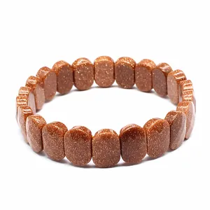 Bracelet élastique en pierres de sable doré facettées rectangulaires pour bijoux naturels