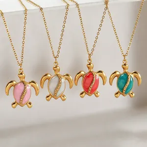 Gold plated stainless steel turtle necklaces with colorful enamel sea turtle pendants