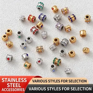 Assorted vacuum plated stainless steel spacer beads with colorful CZ for DIY jewelry