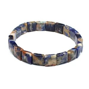 Close-up of square faceted natural sodalite stone beads on a bracelet