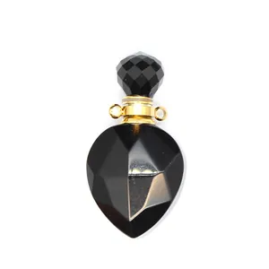 Detailed macro view of a faceted black stone aromatherapy perfume bottle pendant