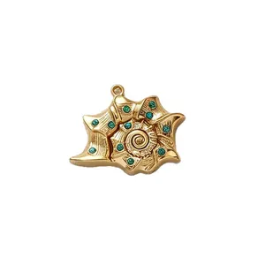 Gold-plated conch shell pendant with turquoise zircon inlays for DIY jewelry