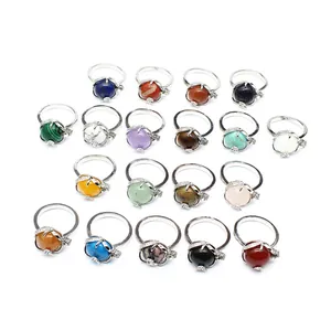 Ensemble de bagues en pierres naturelles avec cristaux colorés et anneaux réglables