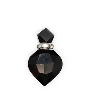 Herzförmiger facettierter schwarzer Stein Aromatherapie Parfümflaschen Anhänger.