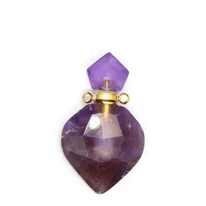 Amethyst-Parfümflaschen-Anhänger in Herzform mit goldener Fassung für ätherische Öle