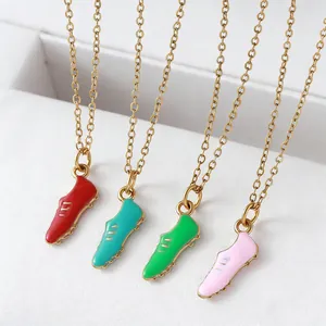 Stainless Steel Gold Plated Sporty Sneaker Pendant Necklace Enamel Oil Drip Soccer Shoe Charm Necklace For Men Women Jewelry