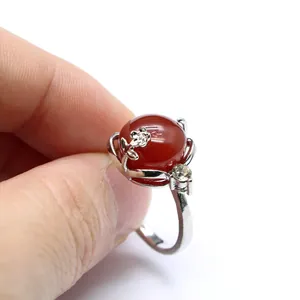 Bague Ouverte en Pierre Naturelle pour Femme Ajustable en Cuivre Micro Pavé de Cristal Fleur Améthyste Agate Quartz Bijoux