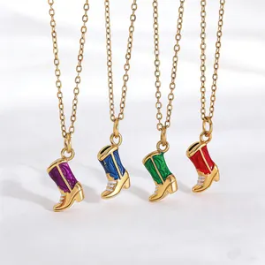 Gold plated stainless steel cowboy boot pendant necklaces in four vibrant colors