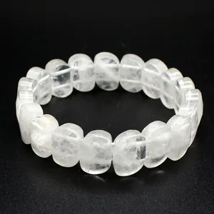 Macro view showing the natural texture of clear white quartz sliced bead bracelet