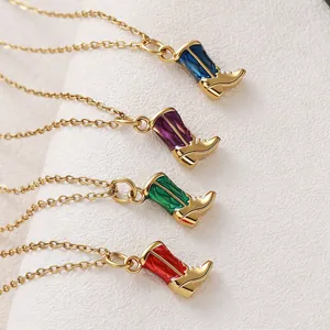 Elegant gold-plated stainless steel cowboy boot pendant necklace in multiple enamel colors