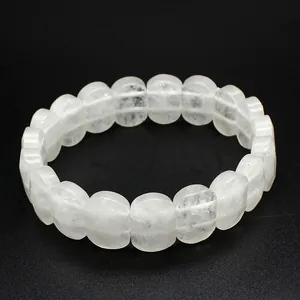 Translucent natural white crystal hand plaque bracelet for women on black background