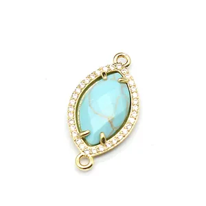 Ciondolo connettore turchese ovale micro-pavé dorato per bracciali e collane gioielli fai-da-te.