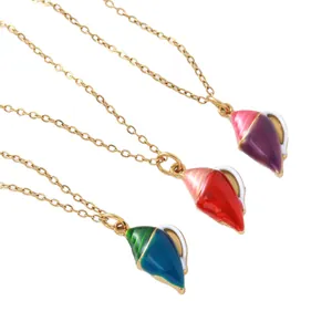 Ocean series gold-plated conch shell pendant necklaces in vibrant colorful enamel finishes