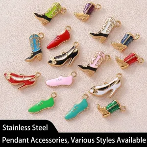 Stainless Steel Cowboy Boot Sneaker High Heel Pendants Enamel Drip Oil Charms For DIY Jewelry Making Accessories Bracelet Necklace Findings