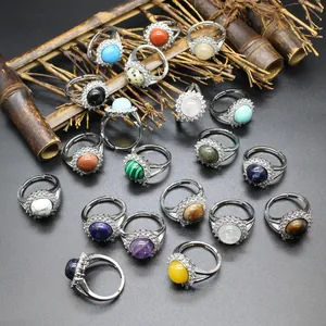Crystal Jewelry Micro-Inlaid Open Adjustable Ring Natural Stone Halo Rhinestone Finger Ring For Women Men Fashion Accessories