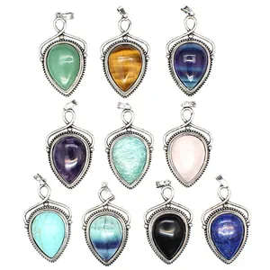 Colección de colgantes de gota de piedra natural con marcos plateados
