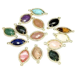 Connettori marquise multicolore in pietra naturale con micro-pavè per creazione gioielli DIY