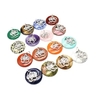 Pendentifs en pierre naturelle avec filigrane papillon argenté pour colliers et bijoux DIY